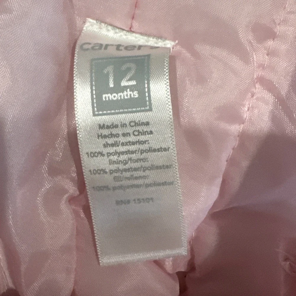 Carters 12 Mths Pink Snow Pants Bib Top Ski Overalls Winter Girls Puffer‎ Zip